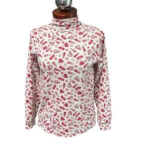 Color & Co VTG Lipstick Nail Polish Print Turtleneck Small Medium Makeup Beauty